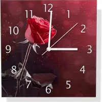 Wallario Design Wanduhr Rote Rose Single aus Aluverbund, Größe 30 x 30 cm