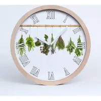 Tulup Holzuhr 30fi cm wanduhr - weiße Spitzen - Kräuter auf einer Schnur