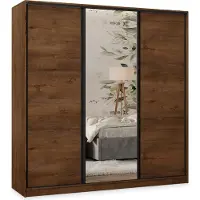 Masseno Schiebetürenschrank TARI 180/205/58 cm Kleiderschrank mit 4 Schubladen Schlafzimmer Schrank 3-türig mit Spiegel Eiche Lefkas