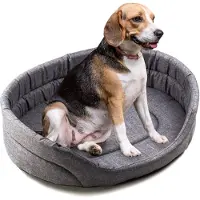 BOUTIQUEZOO BOUTIQUE ZOO Hundebett M Hundesofa Hundekissen für kleine/mittlere/große Hunde, Farbe: Graun (Leinenimitat)