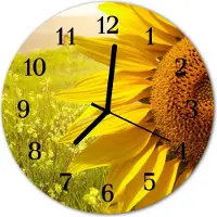 Tulup Glasuhr Wanduhr Küchenuhr Echt-Glas 30fi cm Sonnenblume gelb