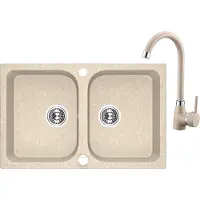 Laveo BADLAND SET Spültischarmatur und Granitspüle Doppelbecken CELIA 48x76 Beige | Siphon im SET!