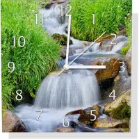 Wallario Design Wanduhr Kleiner Bach über Steine aus Aluverbund, Größe 30 x 30 cm