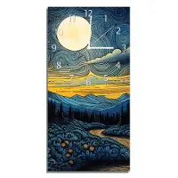 Wallario Design Wanduhr bedruckt, Größe 30 x 60 cm, Motiv: Mondschein über den Bergen