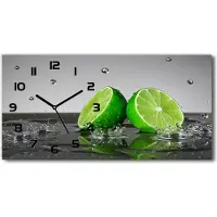 Tulup Wanduhr aus Glas – 60x30 cm - Glasbild - Glasuhr - Gehärtetes Glas - schwarze-zeiger - Limonka im Wasser