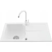 Sonstiges Granit Küchenspüle Spüle Einbauspüle Spülbecken 750x435mm Farbauswahl + Armatur, Farbe:weiß