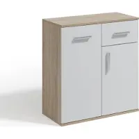 Masseno Kommode GIACOMO I 75 cm Sideboard mit 1 Schubladen und 2 Türen für Wohnzimmer Schlafzimmer Modern 75x33x85 cm Sonoma Eiche / Weiß