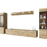 Mirjan 24 Wohnwand Vera II, Stilvoll Wohnzimmer-Set, TV-Schrank, Modern Mediawand (Farbe: Artisan Eiche, mit Beleuchtung)