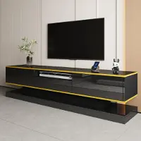 STILVORA TV-Schrank mit LED-Beleuchtung,Lowboard mit 3 Schubladen und offenen Fach,Hochglanz-Fernsehschrank aus PB,Gold+schwarz