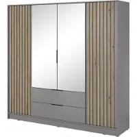 Masseno Drehtürenschrank NELIANA 206 cm Kleiderschrank Schlafzimmer Schrank 4-türig mit Spiegel Grau