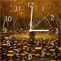 Wallario Design Wanduhr Goldener Wald aus Echtglas, Größe 30 x 30 cm