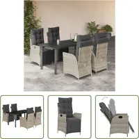 The Living Store 5-tlg. Garten-Essgruppe mit Kissen Hellgrau Poly Rattan