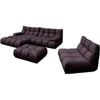 KAWOLA Sitzgruppe VIVIEN Ecksofa links Drehsessel Hockerbank Velvet purple