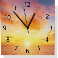 Wallario Design Wanduhr Sonnenuntergang über dem Meer - rote Wolken und blauer Himmel aus Aluverbund, Größe 30 x 30 cm