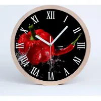 Tulup Holzuhr 25fi cm wanduhr - weiße Spitzen - rote Paprika