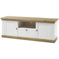 Lomadox Landhaus TV-Lowboard LINARES-61 in Pinie weiß / Wotan Eiche Nb., mit Kabeldurchlass - B/H/T ca.: 183/64/52 cm