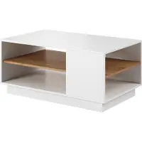 3Xeliving Couchtisch für Wohnzimmer mit Regal, Weiß / Eiche Craft Gold, 100 x 60 x 45