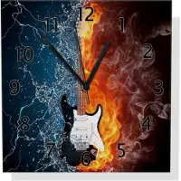 Wallario Design Wanduhr Feuer-Wasser-Gitarre aus Aluverbund, Größe 30 x 30 cm