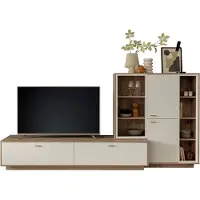 Lomadox Wohnwand in Eiche und weiß modern mit LED-Beleuchtung, 2-teilig - SAGUNTO-05