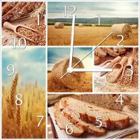 Wallario Design Wanduhr Weizen und Mehl Vom Korn zum Brot aus Echtglas, Größe 30 x 30 cm