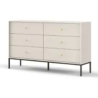 Masseno Kommode MONDO 154 cm Sideboard mit 6 Schubladen für Wohnzimmer Schlafzimmer Modern 154x39x89 cm Beige / Beige