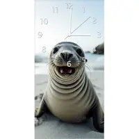 Wallario Design Wanduhr bedruckt, Größe 30 x 60 cm, Motiv: Robbe am Strand
