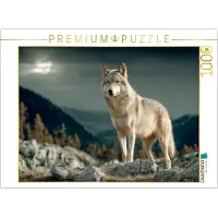 CALVENDO Puzzle Wolf im Mondlicht | 1000 Teile Lege-Größe 64 × 48 cm Foto-Puzzle für glückliche Stunden
