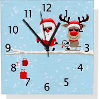 Wallario Design Wanduhr Cooler Weihnachtsmann mit Rentier auf einem Ast aus Aluverbund, Größe 30 x 30 cm