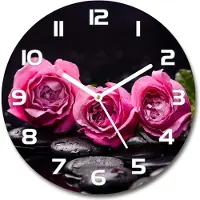 Tulup Wanduhr aus Glas 30fi Glasbild Glasuhr Gehärtetes Glas - weisse-zeiger - Pink roses