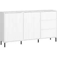 Lomadox Wohnzimmer Sideboard mit 157,8 cm Breite in Weiß mit Rillen Fronten, 2 Türen, 3 Schubladen - AMELIA-129