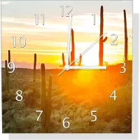 Wallario Design Wanduhr Sonnenaufgang in der Wüste aus Echtglas, Größe 30 x 30 cm