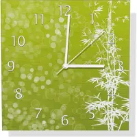 Wallario Design Wanduhr Bambusmuster grün-weiß aus Aluverbund, Größe 30 x 30 cm