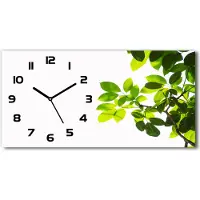 Tulup Wanduhr aus Glas – 60x30 cm - Glasbild - Glasuhr - Gehärtetes Glas - schwarze-zeiger - Blätter