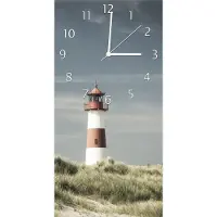 Wallario Design Wanduhr bedruckt, Größe 30 x 60 cm, Motiv: Leuchtturm auf der Düne am Strand