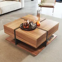 SOFTWEARY Couchtisch mit 4 Schubladen, 78/78/35 cm, Wohnzimmertisch, Kaffeetisch, Sofatisch