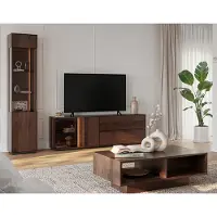 Lomadox Wohnmöbel-Set in Eiche massiv, tabakfarben geölt, mit Vitrine, Lowboard & Couchtisch, inkl. LED-Beleuchtung, 3-teilig - CARISOLO-163