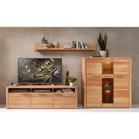 Lomadox TV-Lowboard, Wandboard, Highboard, Beleuchtung, Fronten Kernbuche massiv NEWTON-36