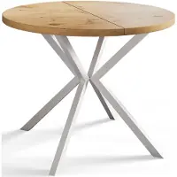 Alpi Möbel Alpi Moebel, Runder Esstisch Loft Liten, Modern Ausziehbarer Tisch 90-170 cm, Hellbraun mit Weiß Metallbeinen