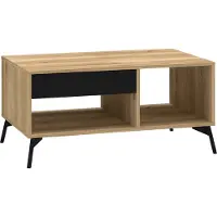 Lomadox Couchtisch 100 cm mit Schublade ARONA-131 in Castello Eiche Nb. mit schwarz, B/H/T: ca. 100/47,5/60 cm