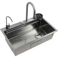 StarTech.com Küchenspüle - Einbecken-Spüle aus Edelstahl - Aufsatz-/Flächenbündig - Auszieharmatur 30 cm - 75×45×21 cm Rechteckig - 2 Löcher - Hellgrau