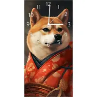 Wallario Design Wanduhr bedruckt, Größe 30 x 60 cm, Motiv: Samurai Shiba