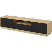 Lomadox Lowboard Fernsehschrank Wohnzimmer modern 200 cm breit ALBANY-83 in Taurus Eiche Nb. mit Absetzungen in schwarz matt inkl. LED Beleuchtung, B/H/T: ca. 200/45/40 cm