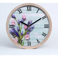 Tulup Holzuhr 20fi cm wanduhr - schwarze Spitzen - Lavendel auf Holz