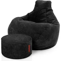 Green Bean Sitzsack mit Hocker aus Cord - Sitzsäcke für das Wohnzimmer, Schlafzimmer, Sitzsack-Sessel für Erwachsene Schwarz
