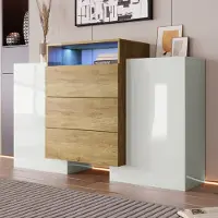 MODFU Sideboard mit Schubladen, Kommode, Buffet, Kommode, Multifunktionsschrank, Standschrank, weiß, 140 x 30 x 90,5 cm, Holz