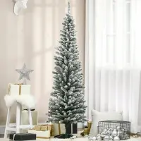 Moonbite Schlanker Weihnachtsbaum 180 cm Ø55 cm, 390 schneegetupfte Zweige, dreiteilig, klappbar, robuste Basis, Weiß+Grün
