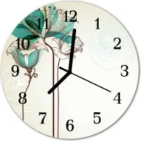 Tulup Glasuhr Wanduhr Küchenuhr Echt-Glas 30fi cm Vintage Blumen beige grün