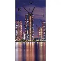 Wallario Design Wanduhr bedruckt, Größe 30 x 60 cm, Motiv: Tokyo- Skyline bei Nacht