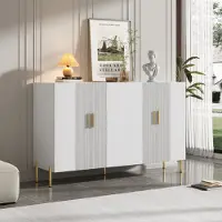 MODFU matte Sideboard mit 4 Türen, Schrank Buffet mit goldenen Metallgriffen für Wohnzimmer, Schlafzimmer, Kinderzimmer, Jugendzimmer und Büro, Weiß