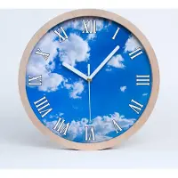 Tulup Holzuhr 30fi cm wanduhr - weiße Spitzen - Wolken im Himmel